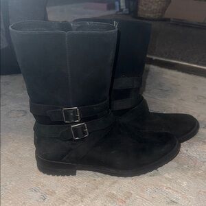UGG Black Combat Moto Boots with Double Buckle Straps